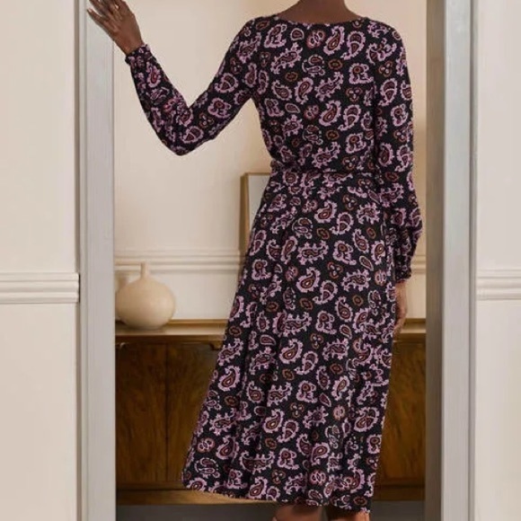 Boden NEW Women’s Evelyn Jersey Midi Dress Azalea Intricate Paisley Black 10L - Picture 5 of 16